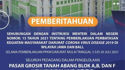 Pasar Tanah Abang Blok A, B, dan F ditutup/dok: Instagram @perumdapasarjaya