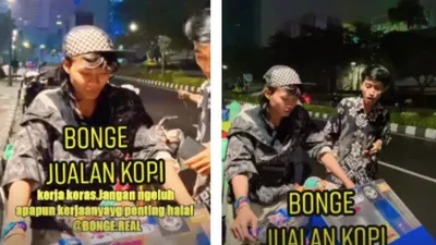 Bonge Citayam Fashion Week jualan kopi keliling. Foto/TikTok.