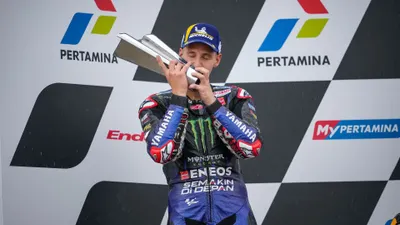 Pembalap Monster Energy Yamaha MotoGP, Fabio Quartararo mengamankan tempat kedua di lintasan basah Grand Prix Indonesia. (dok. Yamaha)