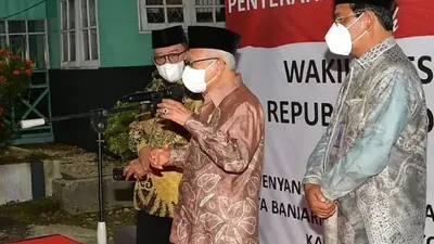 Wapres Ma'ruf Amin saat memberikan keterangan pers di Kalimantan Selatan.