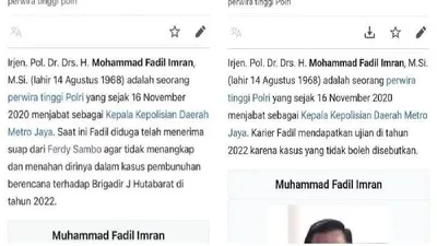 Profil Wikipedia dari Kapolda Irjen Fadil Imran yang sempat disunting oleh seseorang tidak bertanggungjawab