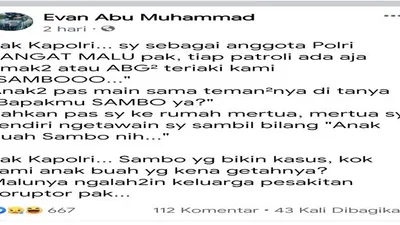 Viral Curhatan Seorang Anggota Polisi Tiap Patroli Diteriaki SAMBOOOO dan Anak Ditanya &ldquo;Bapakmu SAMBO YA? /tangkaplayar FB