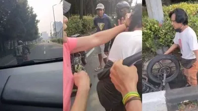 Foto kolase tangkapan layar pemobil kejar pemotor yang diduga pelaku begal payudara di Kemayoran, Jakarta Pusat, Minggu (23/5/2021). [Instagram@jann***]