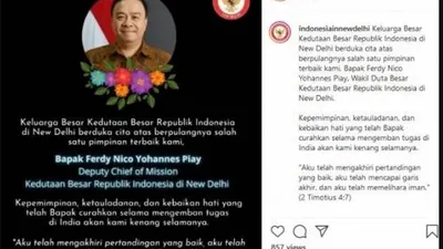 Postingan KBRI India mengenai wafatnya Nico Yohannes Piay.[Instagram/@indonesiainnewdelhi]