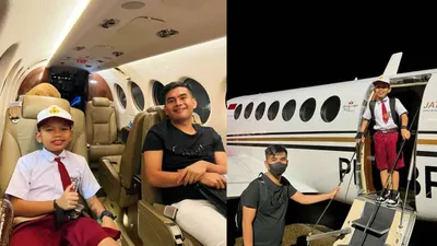 Farel Prayoga berangkat sekolah pakai jet pribadi usai manggung di Kalimantan.