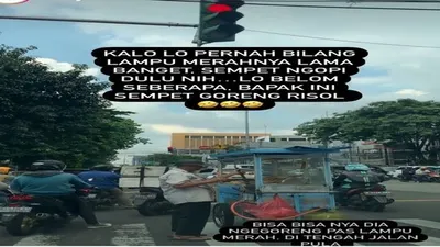 pedagang asyik menggoreng risol saat lampu merah (tangkap layar @infojawabarat)