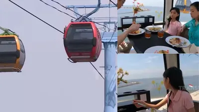 Wahana liburan sky dinning dalam kereta gantung di Jakarta. 