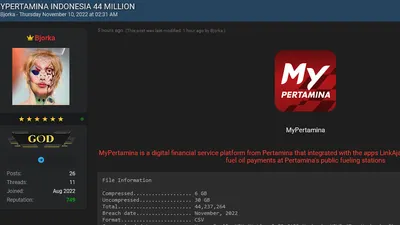 Bjorka datang dan berulah kembali dengan menjual 44 juta data milik MyPertamina.