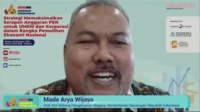 Staf Ahli Bidang Pengeluaran Negara Kemenkeu Made Arya Wijaya, saat memberikan pemaparan dalam diskusi daring. (Istimewa)