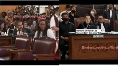 Terekam kamera reaksi Ferdy Sambo melihat keluarga Brigadir J dan Kamaruddin Simanjutak hadir dalam sidang / tangkaplayar @rumpi_gosip
