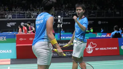Atlet Bulutangkis putri, Apriyani Rahayu/Siti Fadia Silva Ramadhanti di ajang bulutangkis Malaysia Open 2022.