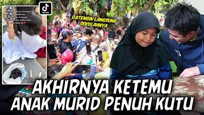 AUZI  Sumber: twitter/@mazzini_gsp  Gambar: YouTube/ Baim Paula  Caption gambar: Baim Wong datangi anak murid penuh kutu yang viral di media sosial.
