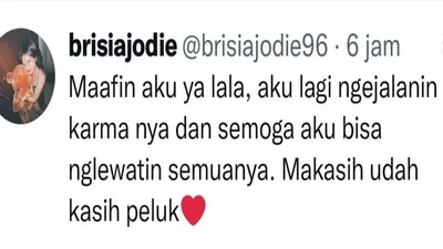 Cuitan Brisia Jodie di akun Twitternya /tangkaplayar @brisiajodie96