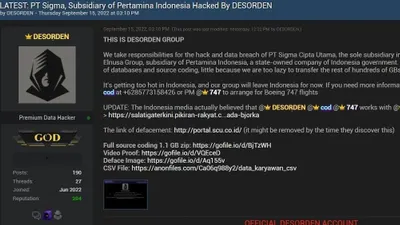 Hacker Desorden mengklaim bertanggung jawab atas kebocoran data milik anak perusahaan Pertamina.