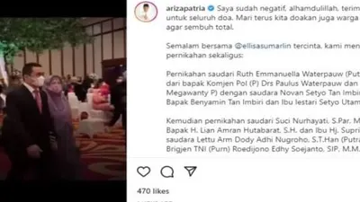 Tangkapan layar postingan Wagub DKI Jakarta Ahmad Riza Patria saat menghadiri undangan pernikahan usai sembuh dari Covid-19.