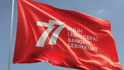 Logo HUT RI ke 77 Tahun 17 Agustus 2022 mencerminkan optimis kebangsaan yang dinamis, bersinergi, tegas, dan lugas. || Dok. Panitia Nasional Kemerdekaan Indonesia 2022. 