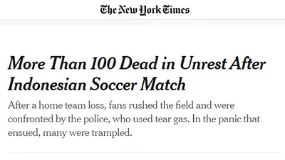 Media ternama dunia sorot insiden berdarah di Stadion Kanjuruhan/ nytimes.com
