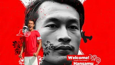 Flayer penyambutan pemain baru Persija Jakarta Hansamu Yama.