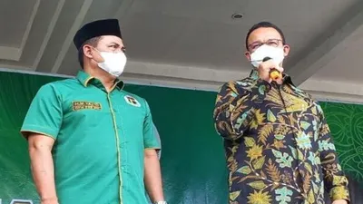 Anies Baswedan memberi sambutan kepada ratusan simpatisan PPP di JEC, DIY, Senin (31/1/2022).