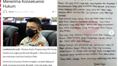 Ferdy Sambo tuliskan surat permintaan maaf kepada rekan dan senior di Polri