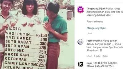 Tangkapan layar unggahan potret harga makanan tempo dulu yang viral di media sosial. [Instagram@tangerang24jam]