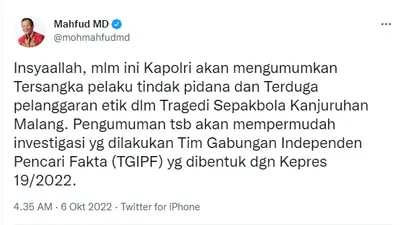 Cuitan Menko Polhukam Mahfud MD