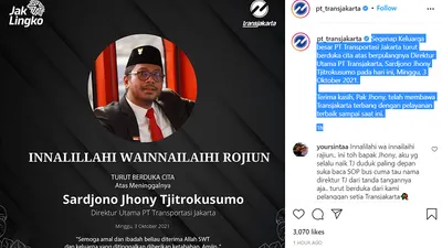KABAR DUKA: Dirut Transjakarta Sardjono Jhony Meninggal Dunia Hari Ini Minggu 3 Oktober