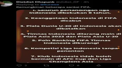 Tragedi Kanjuruhan, Berikut Sanksi FIFA yang Kemungkinan Bisa Terjadi Menurut Netizen/ @awemany
