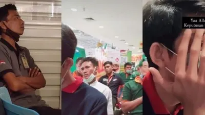 Video Reaksi Pilu Pegawai Giant Jadi Viral. (TikTok/@shinta84.66)