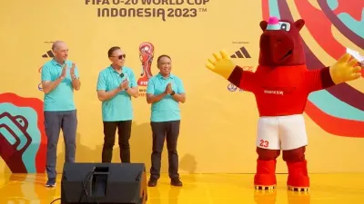 Peluncuran Bacuya, maskot Piala Dunia U-20 2023 di Bundaran Hotel Indonesia, Minggu, 18 September 2022.