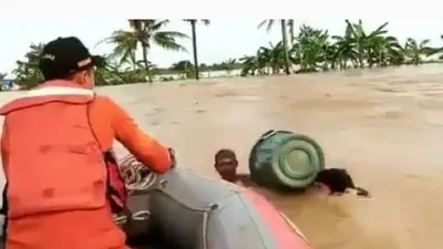 Detik-detik evakuasi korban banjir Desa Sumberurip, Kecamatan Pebayuran, Kabupaten Bekasi.[Instagram/net2netnews]