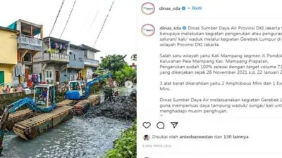 Tangkapan layar postingan Suku Dinas Air Pemprov DKI Jakarta yang menampilkan pengerukan kali Mampang.
