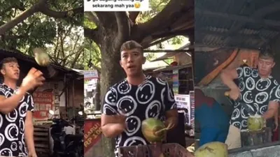 Viral Ruri Repvblik Banting Setir Jualan Es Kelapa. (TikTok/@ruri_repvblik)