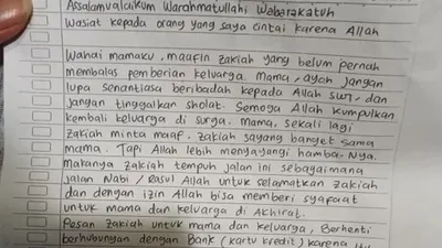 Surat wasiat yang ditulis Zakiah Aini / istimewa