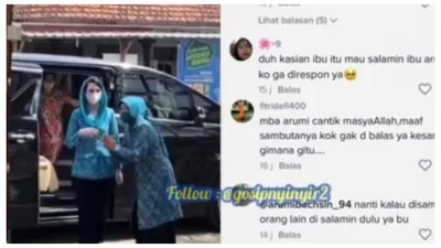 Heboh video Arumi Bachsin diduga enggan bersalam dengan ibu-ibu yang diduga petugas lembaga daerah.