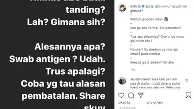 Dokter Tirta komentari batalnya laga Timnas Indonesia U-23 vs Tira Persikabo. (Instagram/dr.tirta)
