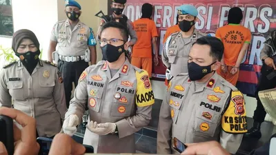 Kapolres Bogor AKBP Harun saat menggelar konferensi pers di Mako Polres Bogor, Rabu (Yogi Faisal/ AyoBogor)