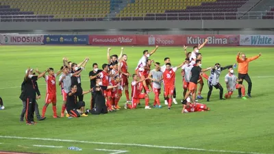 Persija Jakarta merayakan kemenangan setelah bertanding di Piala Menpora 2021.(Ayojakarta.com/LukasBudi)