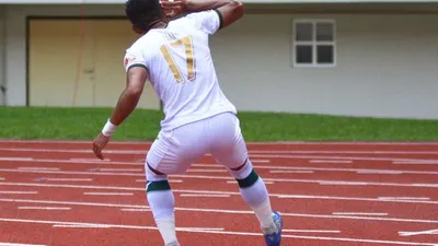 Selebrasi gol pemain Persikabo 1973 Ahmad Nufiandani ke gawang Arema FC dalam Piala Menpora 2021, di Stadion Manahan, Solo, Minggu (21/3/2021). (Ayojakarta/Budi Cahyono)