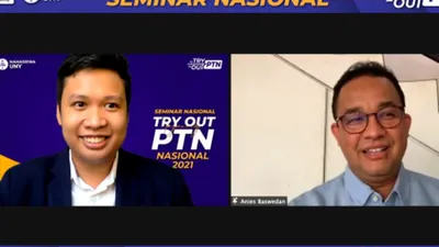 Gubernur DKI Jakarta Anies Baswedan dalam Webinar Tryout Pejuang PTN yang digelar Mahasiswa UNY dan Komunitas SEVIMA