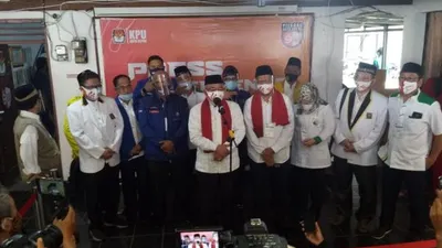 Paslon 2 Pilkada Depok 2020 Idris-Imam dan para pengusungnya. Foto: Republika/Rusdy Nurdiansyah