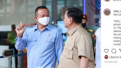 Menteri Kelautan dan Perikanan Edhy Prabowo (kiri) bersama Menteri Pertahanan Prabowo Subianto/suara.com