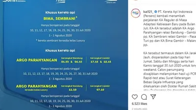 KAI Tambah Tiga Perjalanan Kereta Api Jarak Jauh Menuju Ibu Kota / instagram: @kai121_