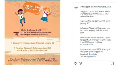 Sebagai ilustrasi, tangkap layar informasi PPDB DKI Jakarta/ isntagram: @officialppdbdki