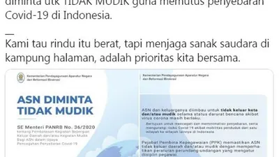 ASN dilarang mudig guna cegah penyebara corona (Twitter/kempanrb)