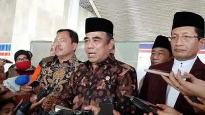 Menteri Agama Fachrul Razi di Masjid Istiqlal Jakarta. (Suara.com/Ummi HS).