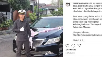 Wakil Wali Kota Bekasi Tri Adhianto meminjamkan mobil mewahnya untuk warga Bekasi yang menggelar acara pernikahan. (dok @mastriadhianto)