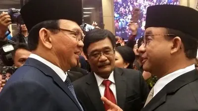Basuki Tjahaja Purnama, Djarot Saiful Hidayat, dan Anies Baswedan/Merdekacom