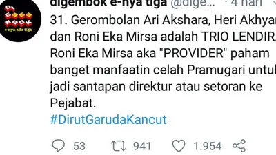 Tweet akun media sosial Twitter yang dilaporkan Roni Eka Mirsa (Istimewa)