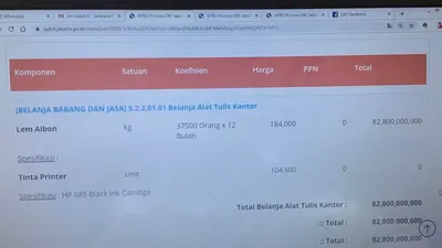 Tangkapan layar dari halaman apbd.jakarta.go.id yang mencantumkan rencana pengadaan lem aibon senilai Rp 82,8 miliar untuk tahun 2020/Twitter @willsarana